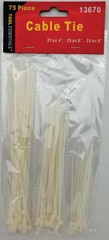 75PC Cable Ties Assorted Lengths White