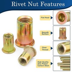 1/4 Rivet Nut, 115Pcs Carbon Steel Zinc Rivet Nuts 1/4-20, 1 4 20 Threaded In…