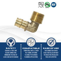 25 Pcs. XFITTING 1/2″ Pex A x 1/2″ Male Elbow, Expansion MNPT Elbow 201-2-5=25