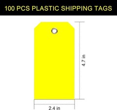 100Pcs Yellow Plastic Shipping Tags with Wire Waterproof ID Inventory Labels NEW