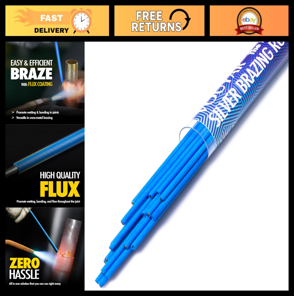 20 Flux Coated Brazing Rods 15% Silver Solder for HVAC, Refrigeration & Welding