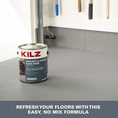 KILZ 1-Part Epoxy Acrylic Concrete & Garage Floor Paint, Silver Gray, Satin, …