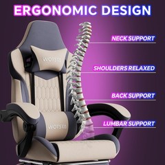 Gaming Chair with Footrest High Back Ergnomic Leather Adjustable Headrest