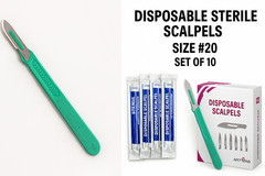10 PCS BOX- STERILE DISPOSABLE SCALPELS #20 SINGLE USE – DISSECTING, SURGICAL