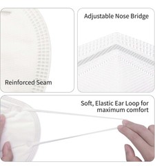 50 Pcs White KN95 Protective 5 Layer Adult Face Mask BFE 95% Disposable Masks