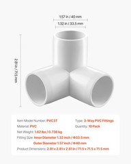 VEVOR 3-Way PVC Fittings 10-Pack PVC Pipe Joints Elbow Connector for 1″ PVC Pipe