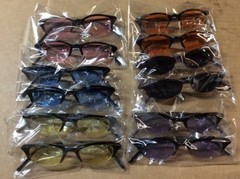 NEW ASSORTED BOX OF SUNGLASSES SUN GLASSES SET OF 12 GLASS COLORED SMALL LENS