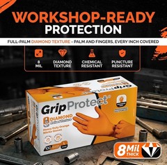 GripProtect 8 Mil Nitrile Gloves Chemical Resistant Diamond-Raised Textured L