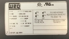 WEG, HEAVY DUTY 7.5HP, 3450 RPM, 1-PHASE, 213T FRAME COMPRESSOR ELECTRIC MOTOR
