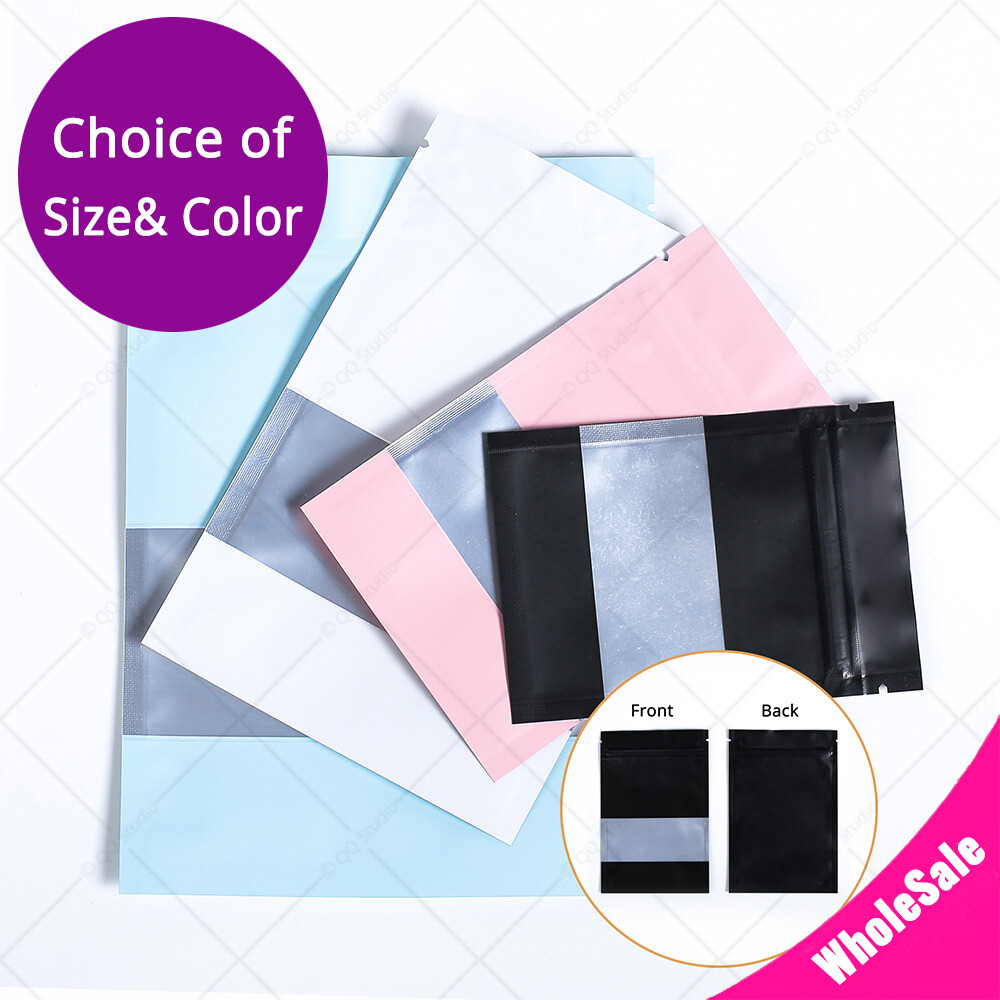 Multi-Color&Size Silver Inside Matte Aluminium Mylar Flat Zip Lock Bag w/Window
