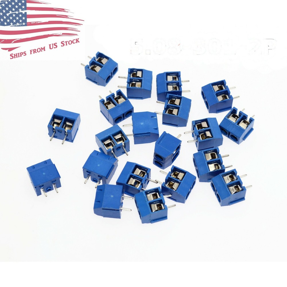 25 Pcs 2-Pin Screw Terminal Block Connector 5.08mm Pitch PCB Mount Blue 25X