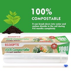 Ecoopts 100 Compostable Plastic Cling Wrap Dispenser Slide Cutter 12 Inch Food