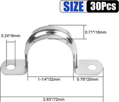 30Pcs 1-1/4 Inch Stainless Steel Conduit Clamps, 2 Hole Strap U Bracket Rigid Pi