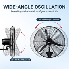 Zokop 2PCS 26” Industrial Wall Mount Fan Metal 4 Speeds Ventilation Shop Fan