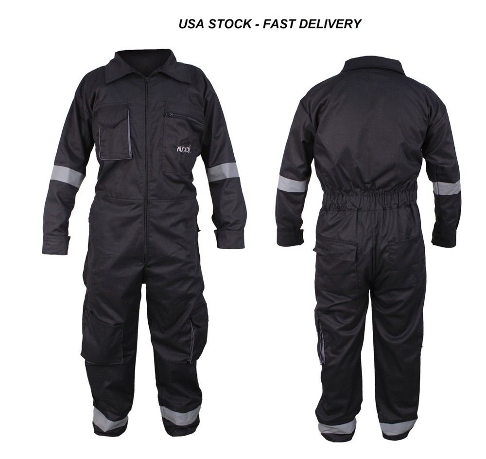 Black Work Wear Men’s Overalls Boiler Suit Coveralls Mechanics Protective
