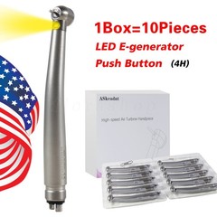 10 PCS Dental LED E-Generator Fiber Optic High Speed Handpiece 4 Hole NSK Style