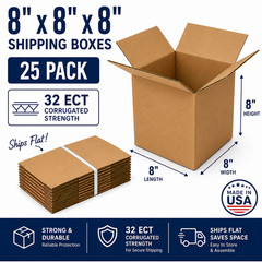 8x8x8 Shipping Boxes 32 ECT Corrugated Cardboard Mailing Boxes 25 Pack