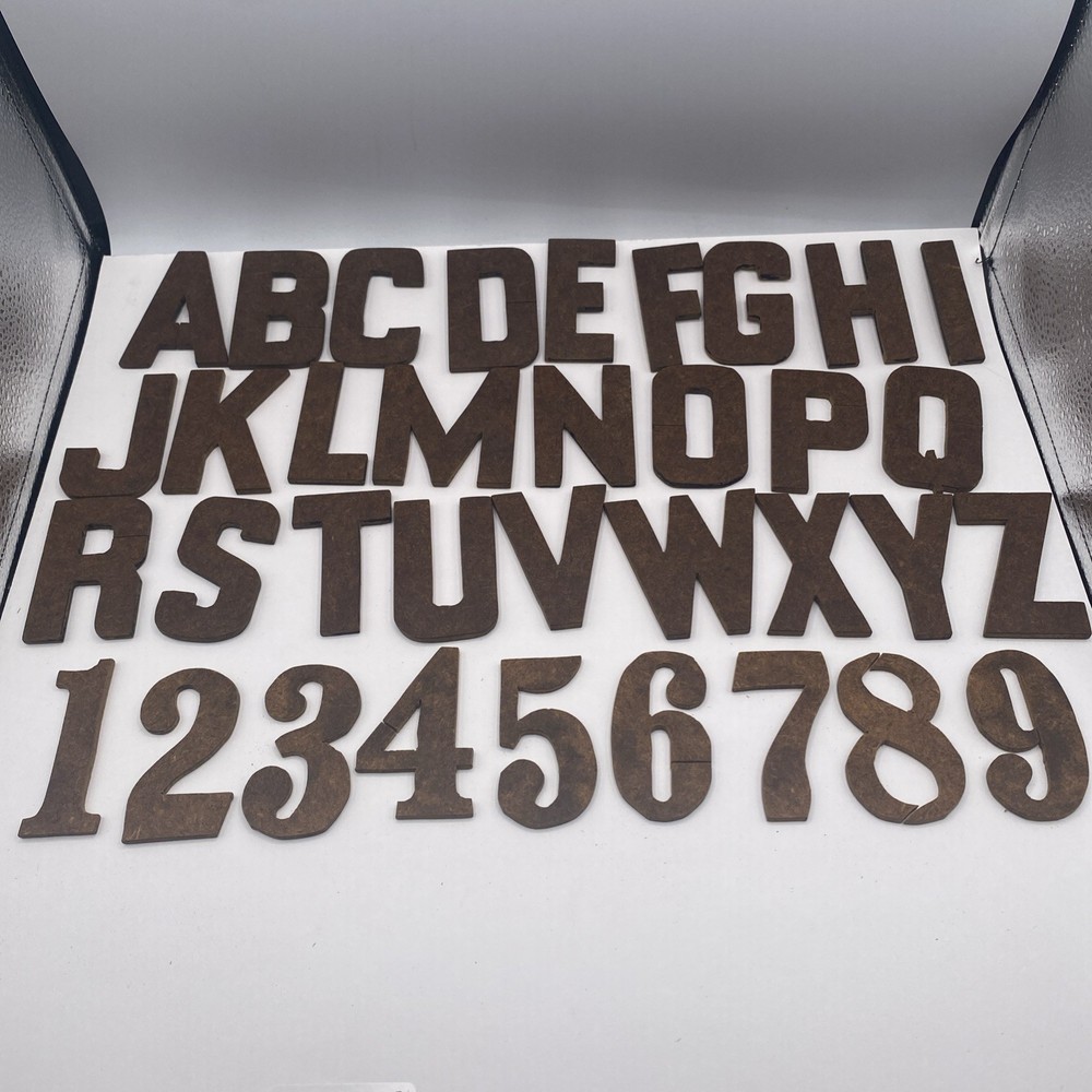 Wood Type MDF Vintage Mix / Approx 35 Pcs Alphabet Numbers 3″ size w/box Vintage