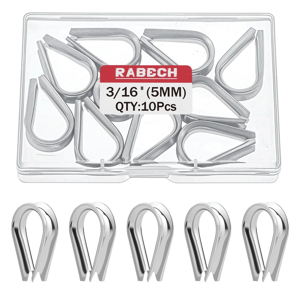 RABECH M5 3/16 Inch Wire Rope Thimble 3/16″ Stainless Steel Thimbles for Wire…