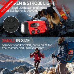 NOAA Solar Hand Crank Emergency Weather Radio with Built-in 2000mAh red