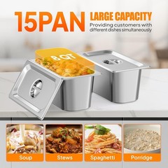 ROVSUN 120QT Electric Commercial Food Warmer 2500W, 15-Pan Steam Table 8QT/Pan