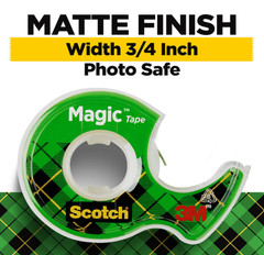 Scotch Magic Tape 3 Rolls with Dispensers Invisible Clear 3/4 x 300 Inches
