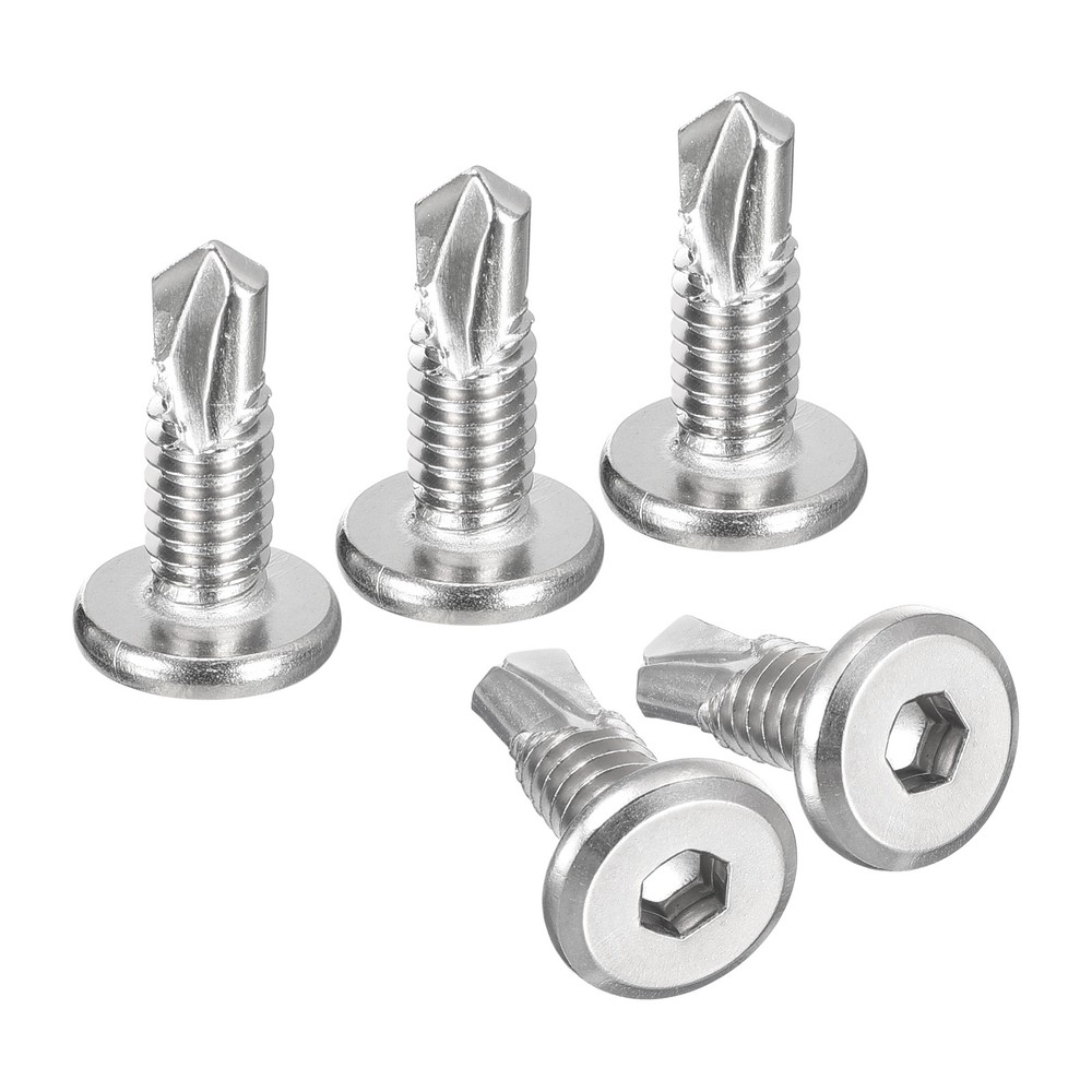 100pcs Hex Socket Self Tapping Screws 1/4 x 3/4″ 410 Stainless Steel Silver