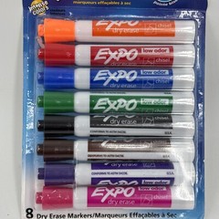 EXPO 8 Count Low-Odor Dry Erase Markers Assorted Colors Open Box