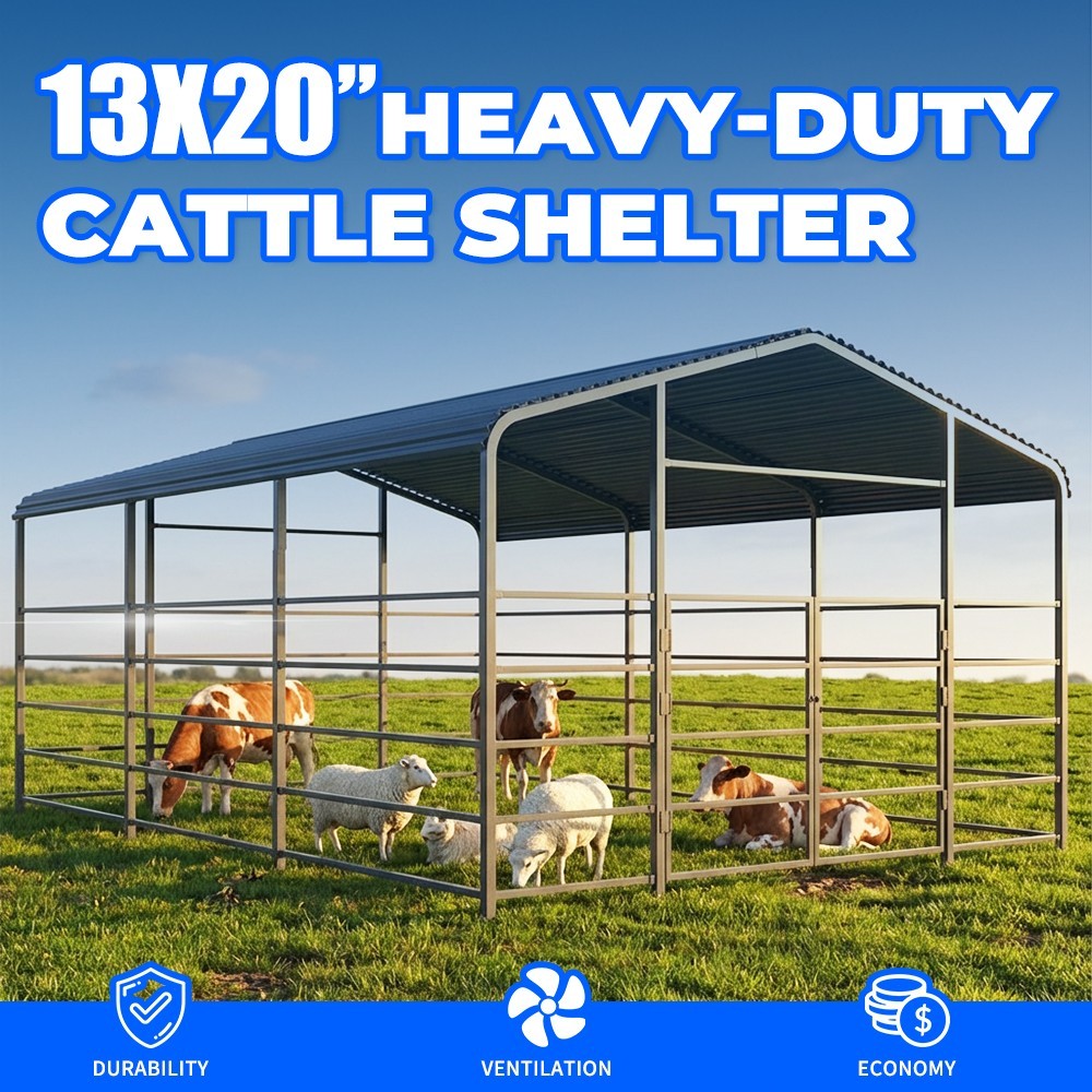 13x20ft Heavy-Duty Galvanized Metal Livestock Shelter Cattle Barn Shed US Stock