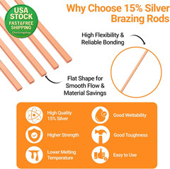 15 Percent Silver Brazing Rods 40 Pack Bcup-5 Phos Copper HVAC Welding 10 Inch