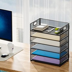 Marbrasse 6 Tier Mesh Desk Organizer Tray with Handle – Black