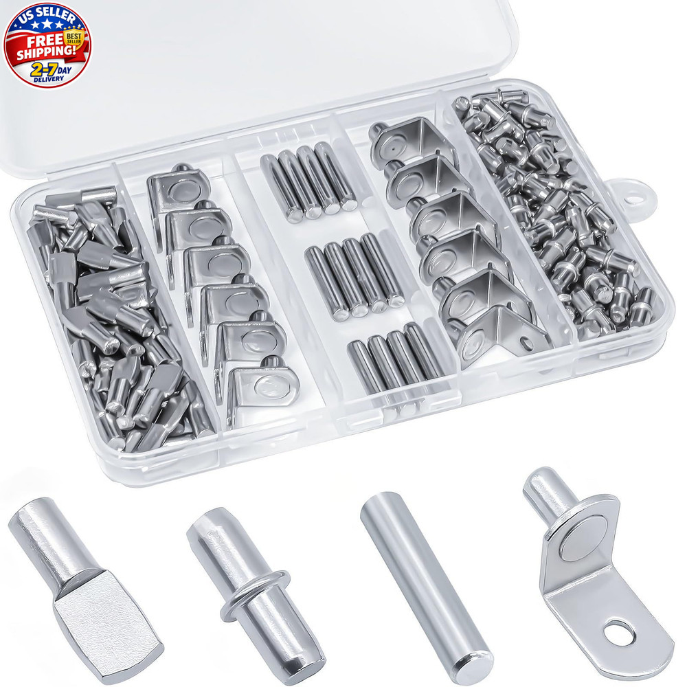 120Pcs Shelf Pins Kit,4 Styles Nickel Plated Shelf Support Pegs,Plated Shelf Pin