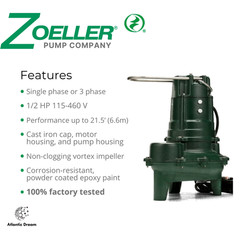 Zoeller Waste-Mate 267-0001 Sewage Pump | 1/2 HP Automatic Submersible Sewage