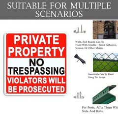 4 Pack Large No Trespassing Signs Private Property, 9.5 Inch x 9.5 Inch Private