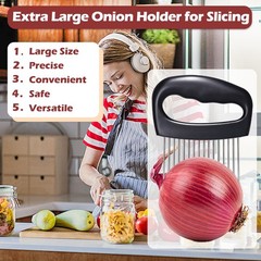 Hendiy Extra-Large Onion Holder for Slicing, 304 Stainless Steel Black
