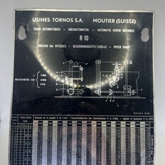 Usines Tornos R10 Speed Threading Chart Plate T347 Moutier Suisse Screw Machine