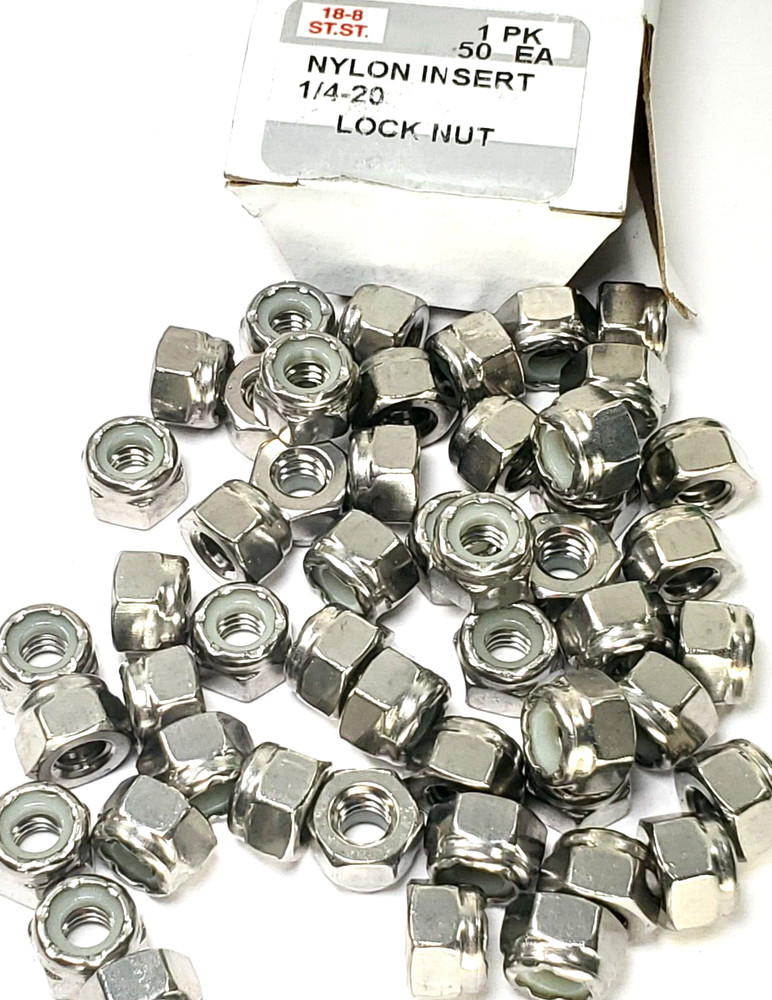 1/4 Inch Stainless Steel Lock Nuts 1/4″-20 Nylon Insert Finished Hex Nut -50 PCS