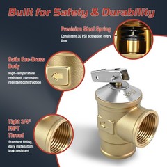 30 PSI Automatic Pressure Relief Valve, 3/4″ FNPT, Lead-Free Brass, 510K BTU, Ho