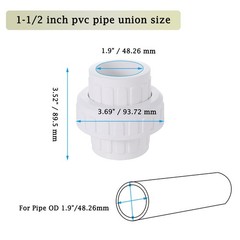 1-1/2″ PVC Union Pipe Fitting, 1.5″ Slip Coupling 1-1/2 inch, White