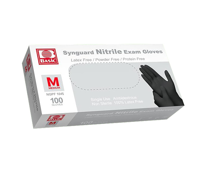 Synguard Black Industrial Nitrile Gloves 6Mil Textured Finger Tips Medium,100/Bx