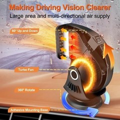 Portable Heaters for Car, Plugs into Cigarette Lighter, 360° Adju Color: black