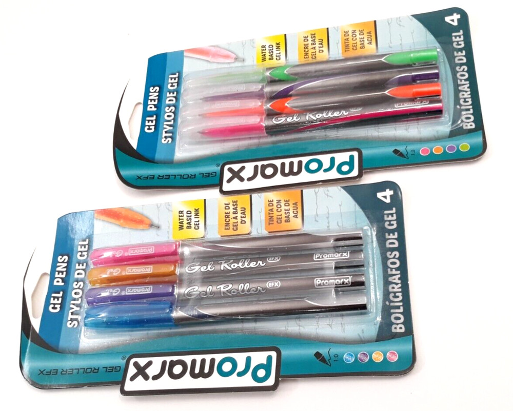 2 PACKS 8 PENS Promarx® GEL ROLLER EFX MULTI COLORED PINK GREEN PURPLE ORANGE