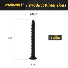 Wood Screws 1-1/2 Inch, 80 PCS Premium Flat Head Phillips Black Wood Screws Furn