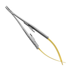 TC Castroviejo Needle Holder, 5.5″, Curved, Serrated Jaws, with Lock, Premium