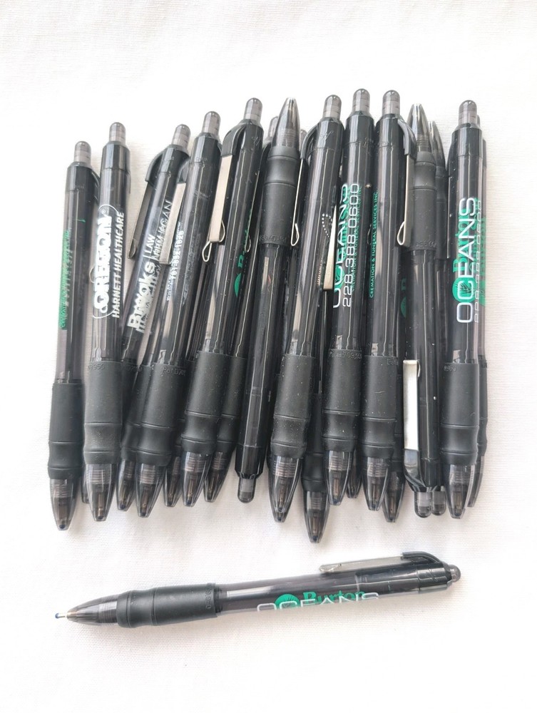 20 Misprint Click Pens MAXGLIDE Hub Pen Lot BLACK Thick Rubber Grip BLUE INK
