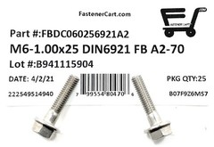 (25) M6 x 1.00 x 25 Stainless Steel DIN6921 A2 Hex Flange Bolts M6x25mm Flange