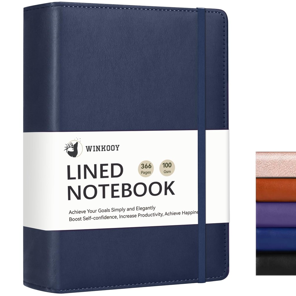 Winkooy Lined Journal Notebook, 366 Pages, 100Gsm Leather Hardcover Blue