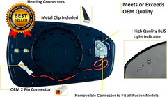 Passenger Side Mirror Glass Compatible with Ford Fusion 2013-2021 Heated
