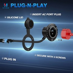 15A 125V AC Port Plug, 5-in-1 T-Blade Adapter & 18” Extension Cord Waterproof