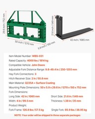 Uimoso Pallet Fork Frame Attachment w/42″ Skid Steer Forks JD Tractors 4000 lbs